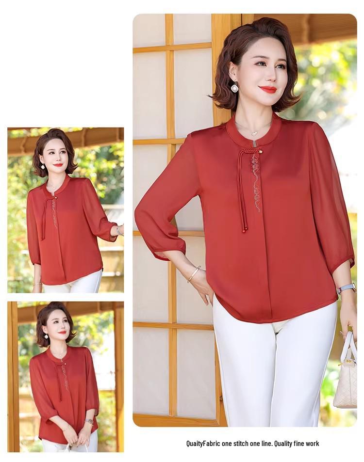 Women's Chinese Style Xiangyunsha Shirt - Mom's Summer 2026 Collection for Middle-Aged and Elderly