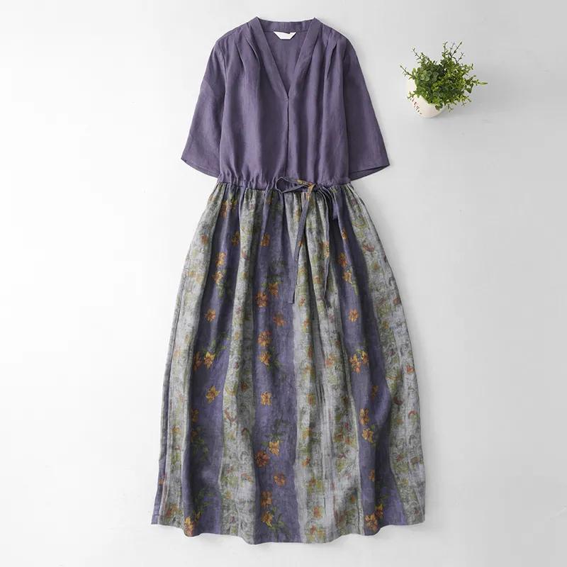Dress for Woman Cotton Summer Plus Size Loose Floral Vintage Casual Printed Soft Long Holiday Dresses