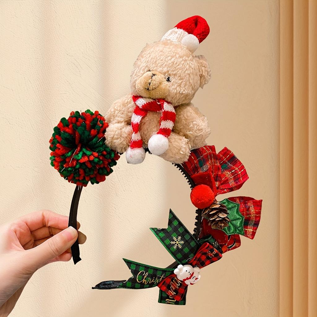 Adorable Bear Headband For Girls Colorful Knit Christmas Hair Accessory