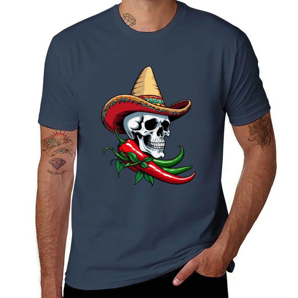 Aesthetic Chili Skull Design Mexican Style TShirt Casual All Match Tee Shirt for Men