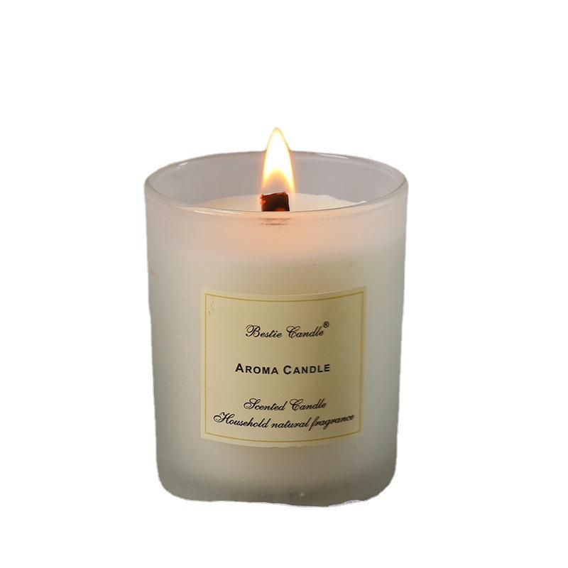 Handmade Wood Core Scented Candle, Soy Wax Frosted Black and White Cup, Fragrance Souvenir