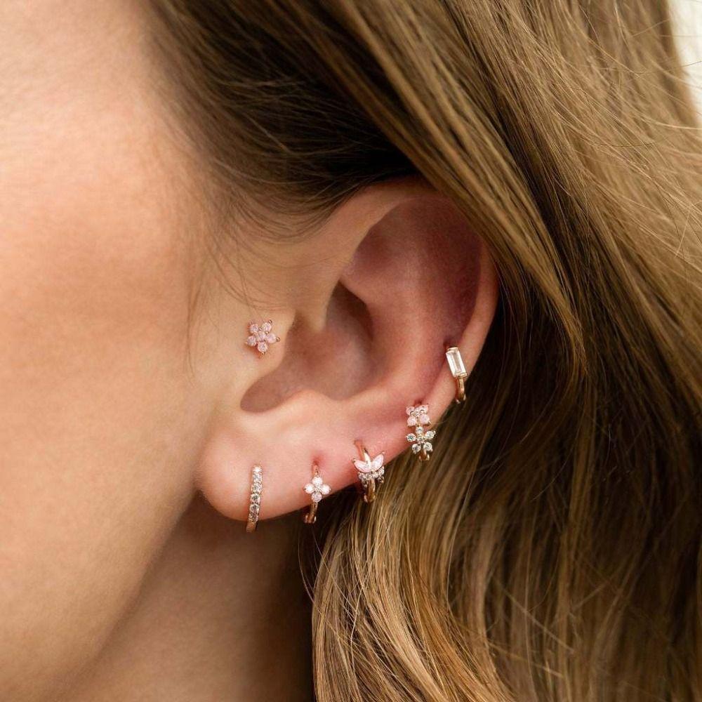 6Pcs Copper Flower Butterfly Earrings Ear Decor Crystal Ear Studs Unique Zircon Earring Set  Gifts