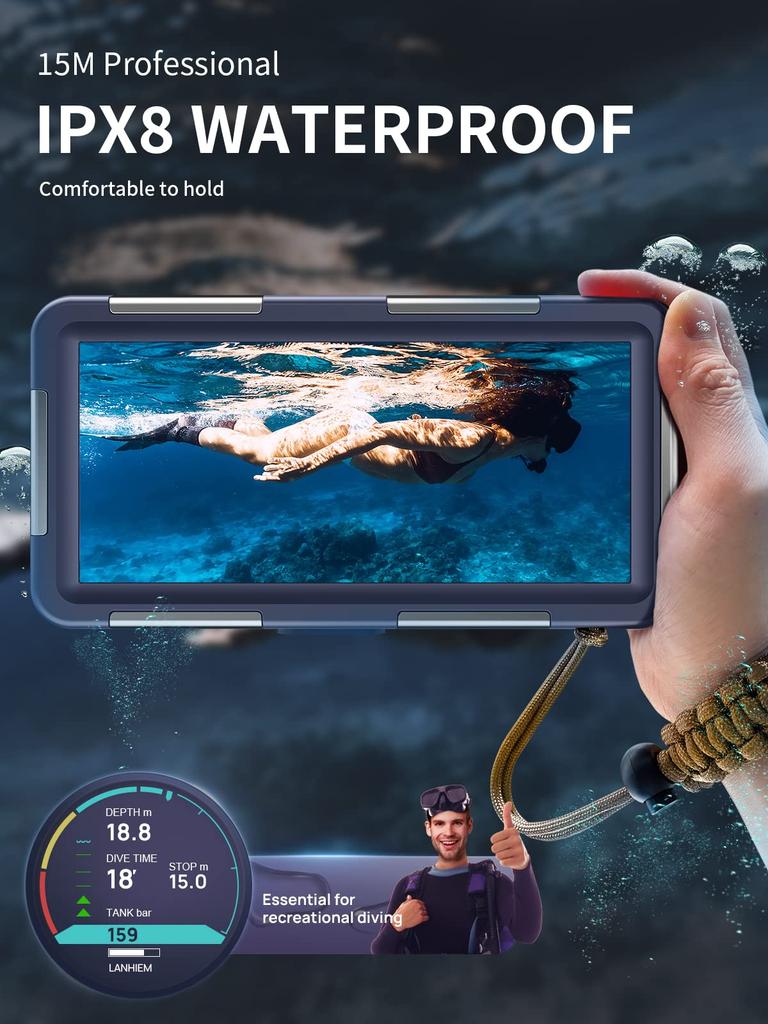 Lanhiem Smartphone Diving Case for Waterproof for Underwater and Videos IPX8 Highest Water with Ventilation Suitable for Diving up to Hot Fishing