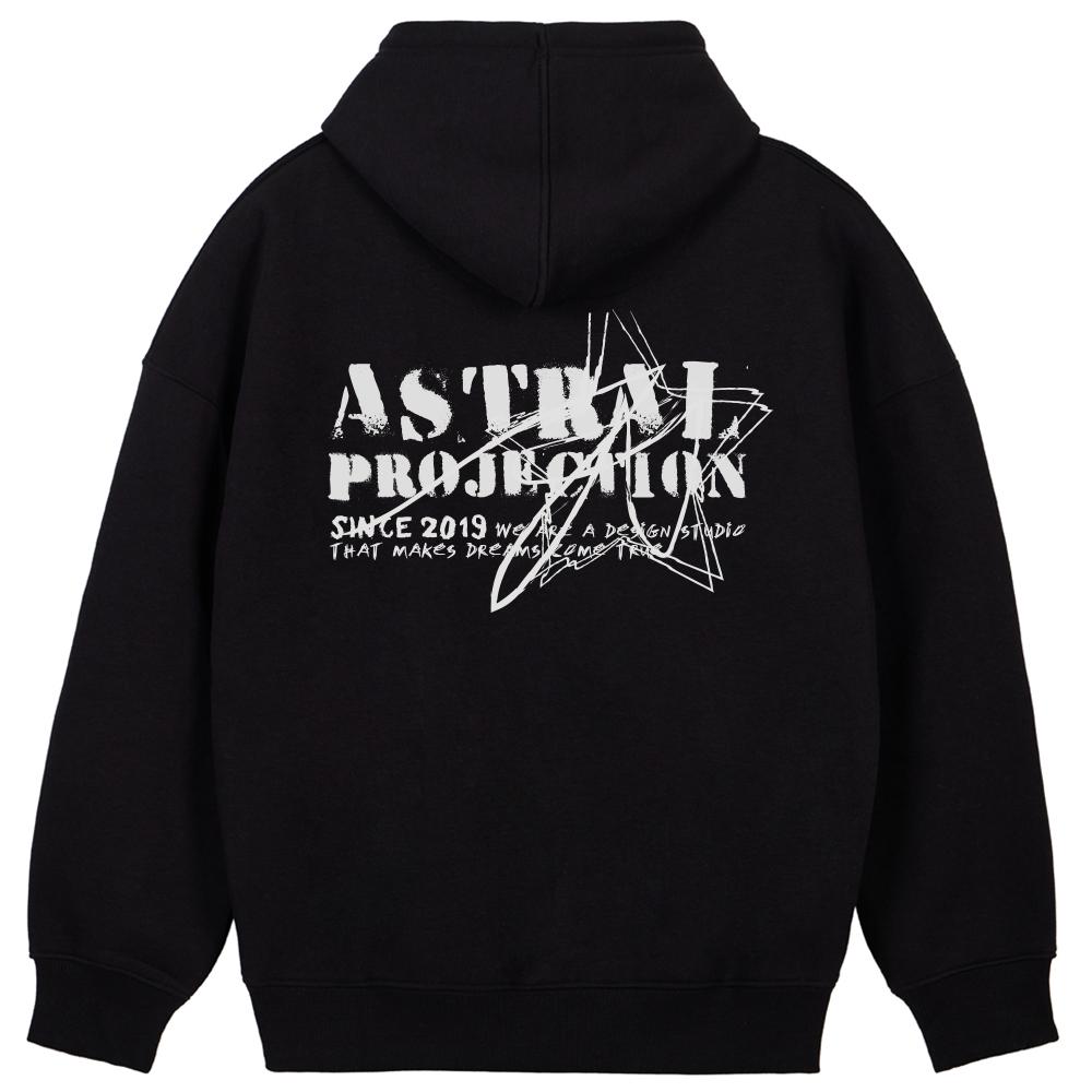 Astral Projection Vintage Lettering Oversized Wide Shoulder Hoodie_Black M