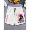 Men's Color-block Printed Shorts with Dragon and Letter Patterns, Featuring A Drawstrin Summer Street Fashion Shorts