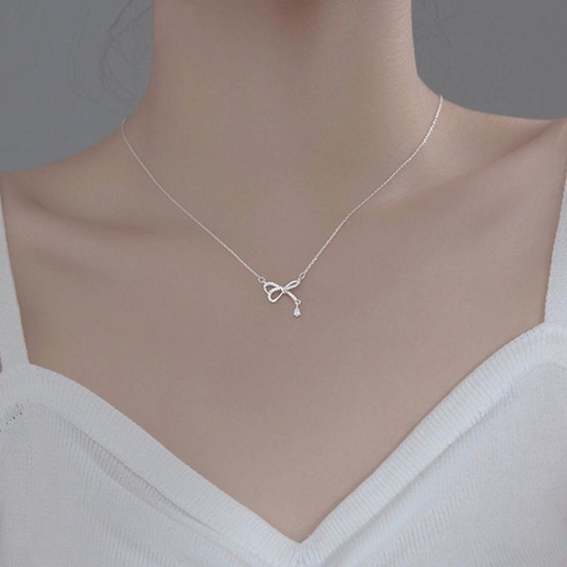 Blingbling Crystal Diamante Bowknot Necklace Clavicle Chain Gifts for Girls Present Sexy Diamante Clavicle Chain