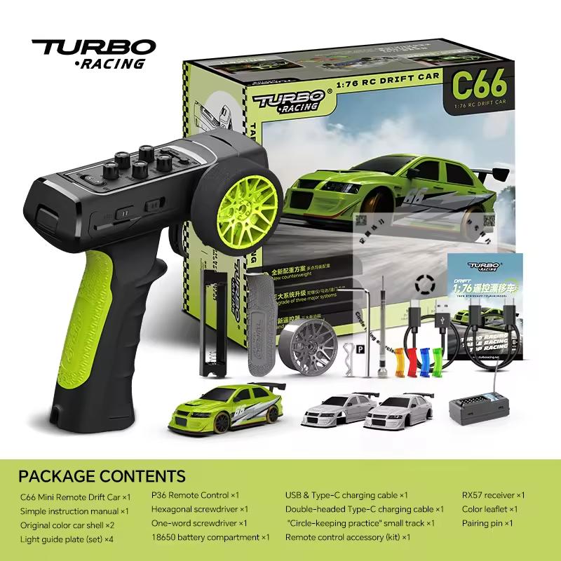Turbo Racing C66 RC Car 1/76 Scale Kids Adults 2.4G Radio Remote Control Toy Micro RC Drift Car With GYRO RTR