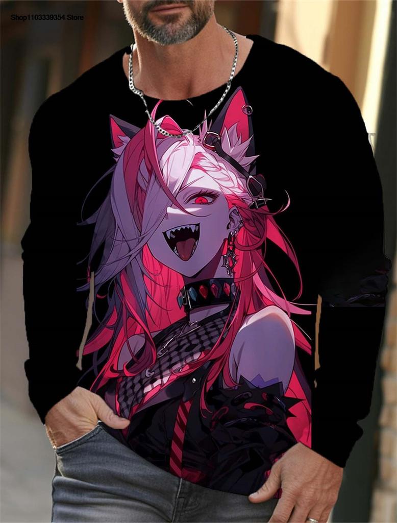 Trendy Anime Beauties Graphic T Shirts Fashion Autumn Streetwear Hip Hop 3D Printed Long Sleeve T-shirts Cool Oversized Tees