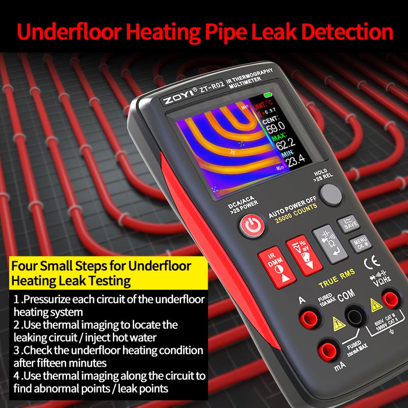 R02 ZOYI Thermal Imaging Camera & Multimeter 240x240 Resolution -20~550℃ 2.4inch Screen for Pipeline Building HVAC Heating Test
