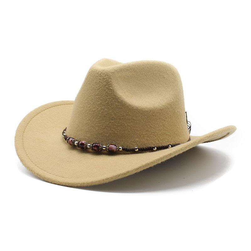 American Western Cowboy Hat Men'S Riding Hat Outdoor Travel Equestrian Hat Bent-Brimmed Wool Top Hat