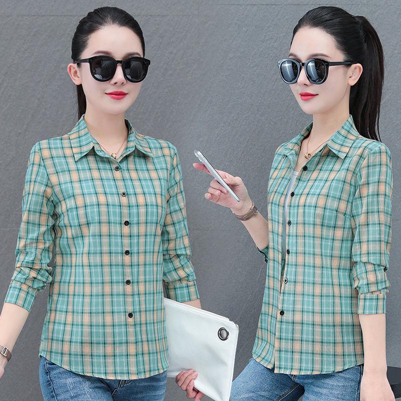 

Женская рубашка-кардиган с длинными рукавами из чистого хлопка в клетку – стильная мода на весну и осень для женщин среднего возраста (2025). M (48-52 kg) зелёный