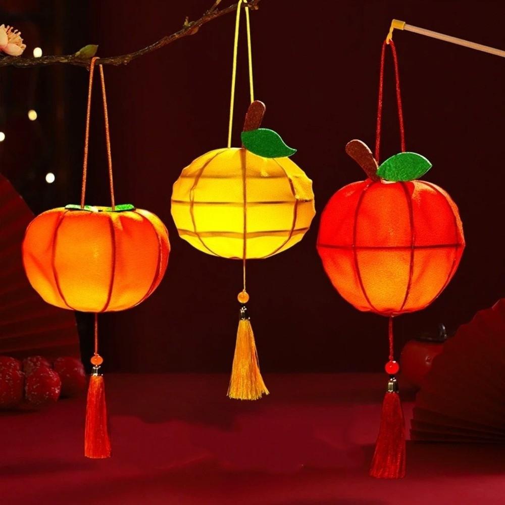 Chinese Style Persimmon Lantern with Tassel Luminous DIY Lantern Making Kit Portable Blessing Handheld Lantern