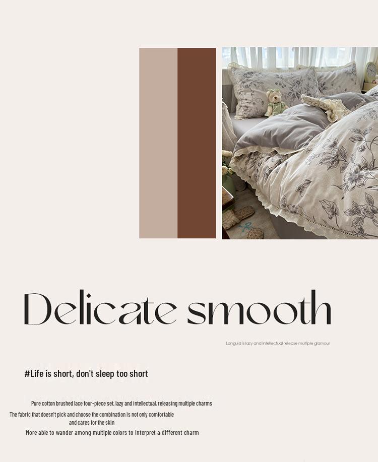 100% Cotton Extra Thick Warm Flannel Lace Winter Set - 4 Pieces