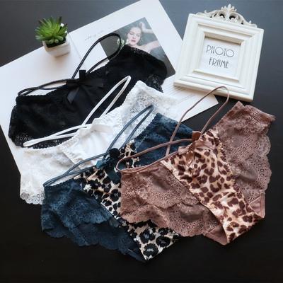 Ladies' Briefs Printed Lace Panties with Knickers Leopard Low Underwear Waisted Lingerie Thongs