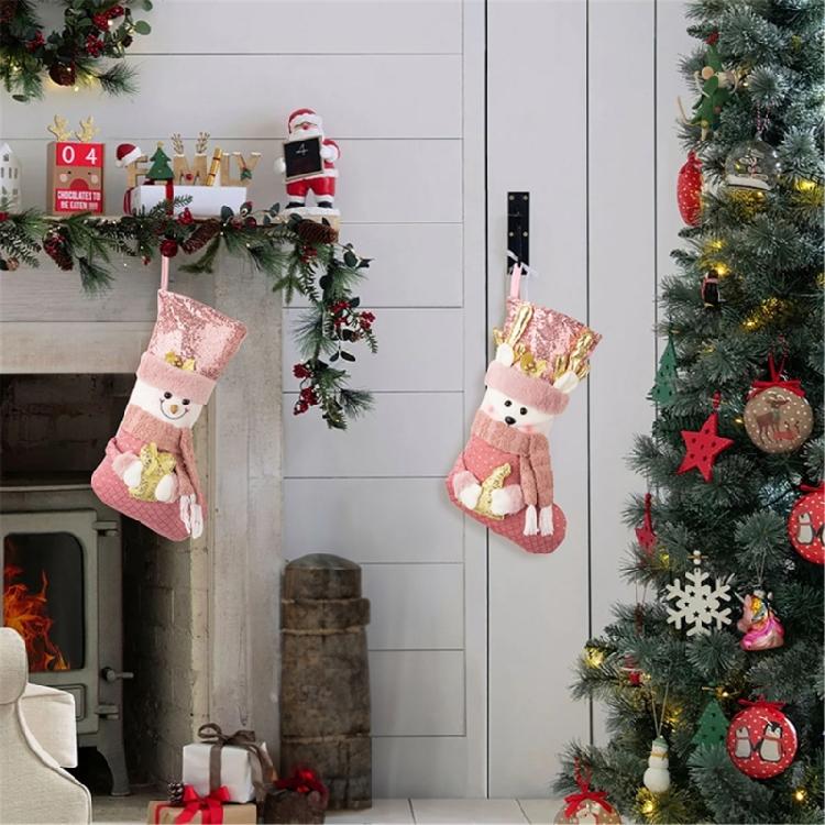 Sophisticated European Pink Sequins Christmas Stocking Festival Pink Christmas Stocking with Spacious Gift Holders