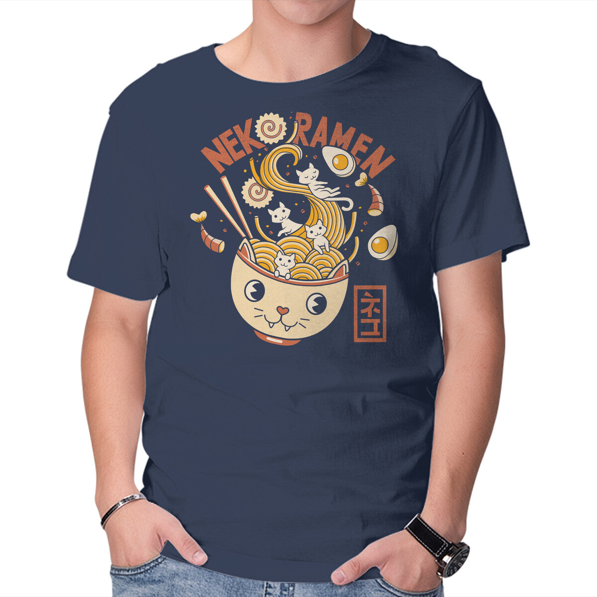 Unisex Crew Neck T-Shirt Ramen Cat Head Graphic Short Sleeve Casual Tee XXXL