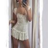 Women's Autumn Fashionable and Sexy French Low-cut Square Neck with Neck Strap Design Short-sleeved Dress