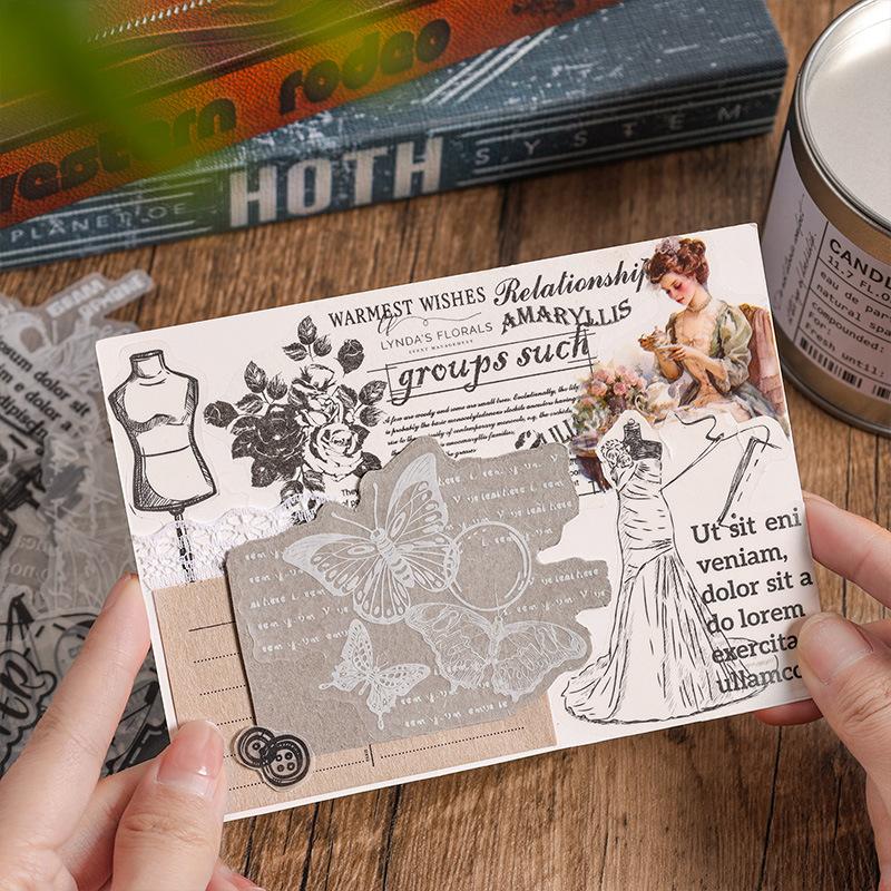 Vintage Tracing Paper Stickers - 20pcs Semi-Transparent English Decals for Journal & Scrapbooking