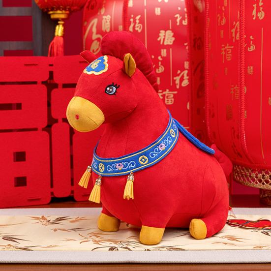 2026 Chinese New Year Zodiac Horse Plush Toy Soft Stuffed Horse Red Lucky Mascot Doll for Spring Festival Gift Blessing Souvenir Home Tabletop Decor