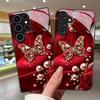 Red Satin Butterfly Rose Glass phone case mobile phones fashion phone cases for Samsung Galaxy S26 S25 S24 S23 S22 FE Ultra Plus