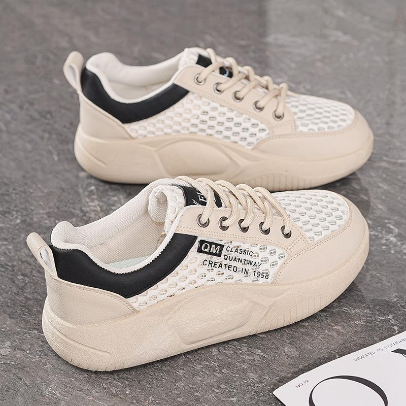 2025 summer hollow white shoes new Korean version ins female students mesh breathable heightening casual shoes board shoes women