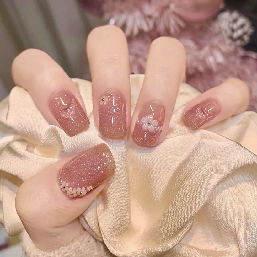 24Pcs Pink Silver Glitter Diamond Fake Nails Long Ballerina Press On Nails Reusable False Nail Tips Set