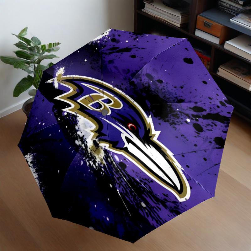 Football Ravens Logo Umbrella 8-Frame for Travel, Camping, Casual Lightweight Portable Umbrella, Essential for Every Family Holidays Gift