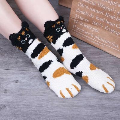 Girls Fashion Winter Plush Soft Coral Velvet Socks Sleeping Socks Floor Socks Cat Paw