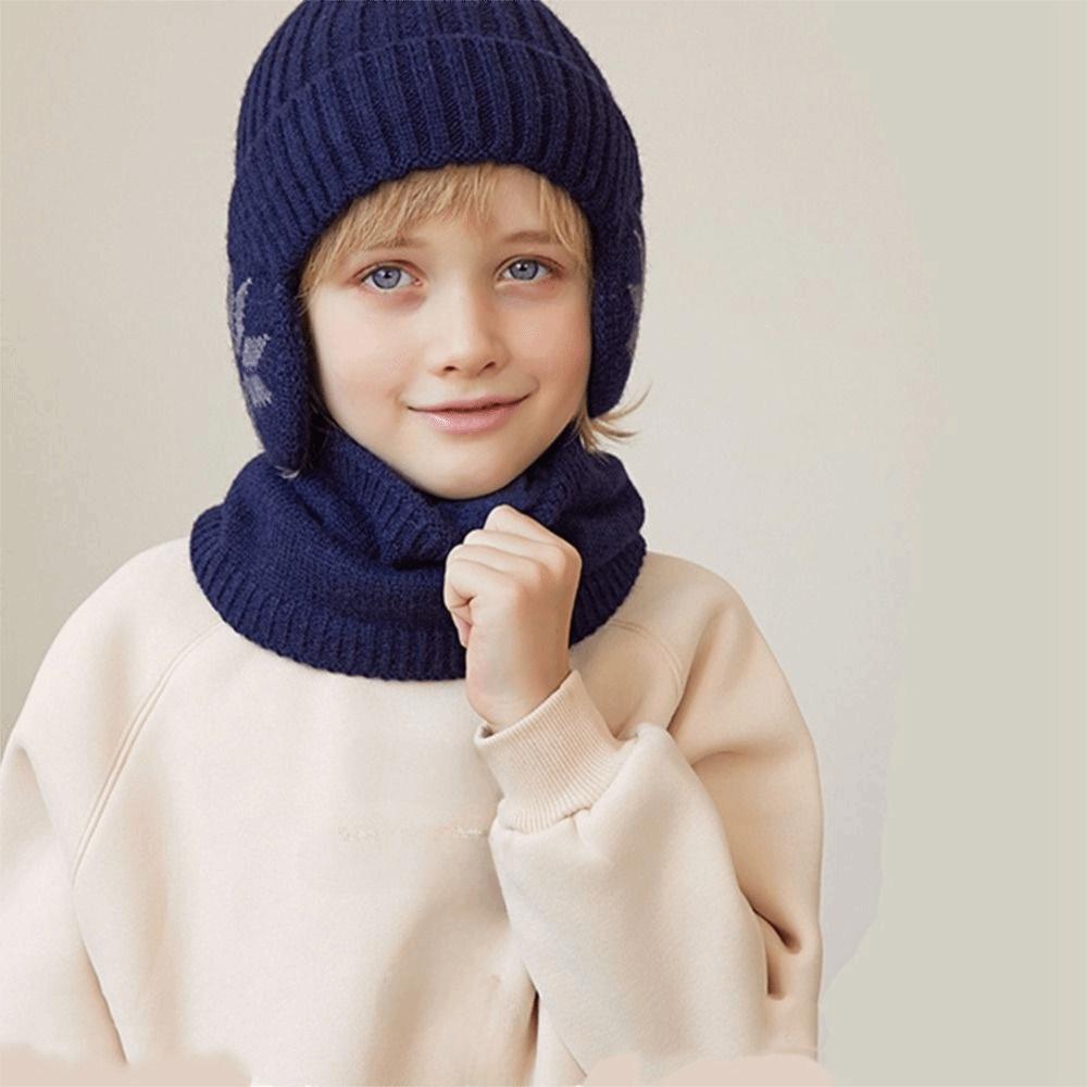 2pcs Coldproof Children Knitted Beanie Solid Color Pullover Hat Fashion Scarf Hat Set  Winter