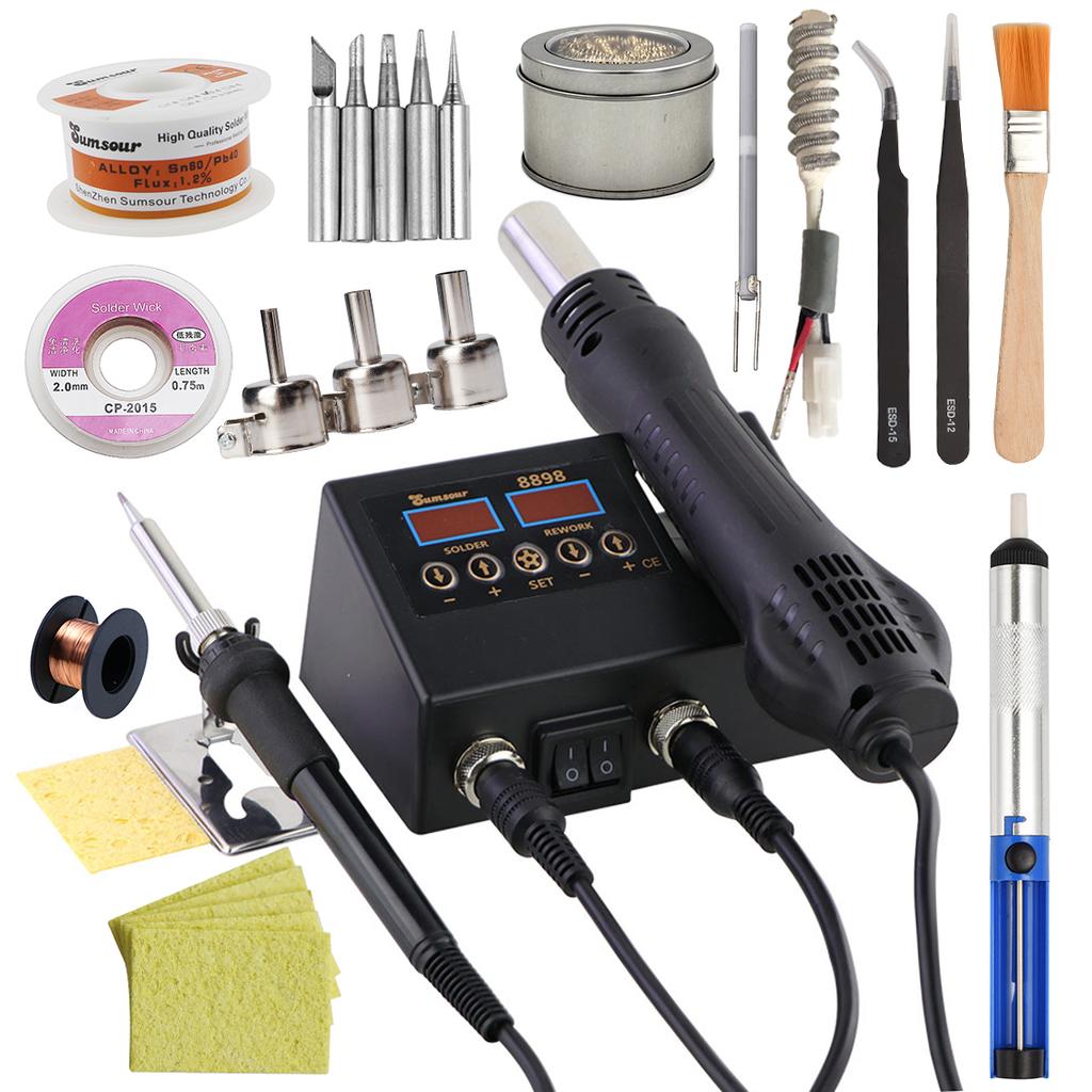 2 In 1 Soldering Station LCD Digital Display Welding Rework Station for Cell-phone BGA SMD PCB IC Repair Solder Tools Kit 8898