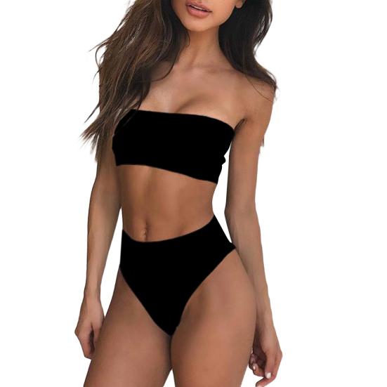 Color Tube Waist Set Damen High Bandeau Solid Bikini Bademode