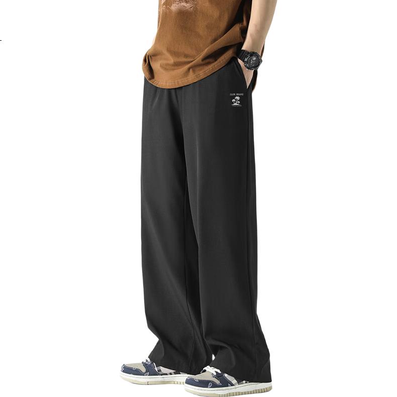 CLOR Casual Pants for Men, Spring And Summer Trendy Sports Draping Breathable Loose Wide-Leg Straight Trousers CL01 Black M