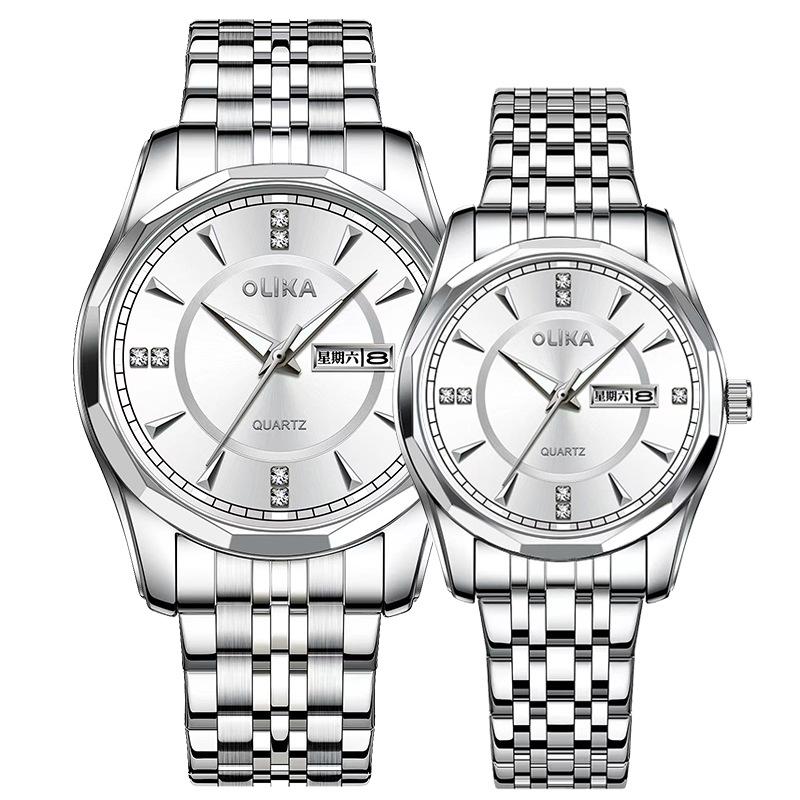 Top Brand Men's and Women's Couple's Watch Waterproof Luminous Quartz Watch Double Calendar Stainless Steel Fashion Watch