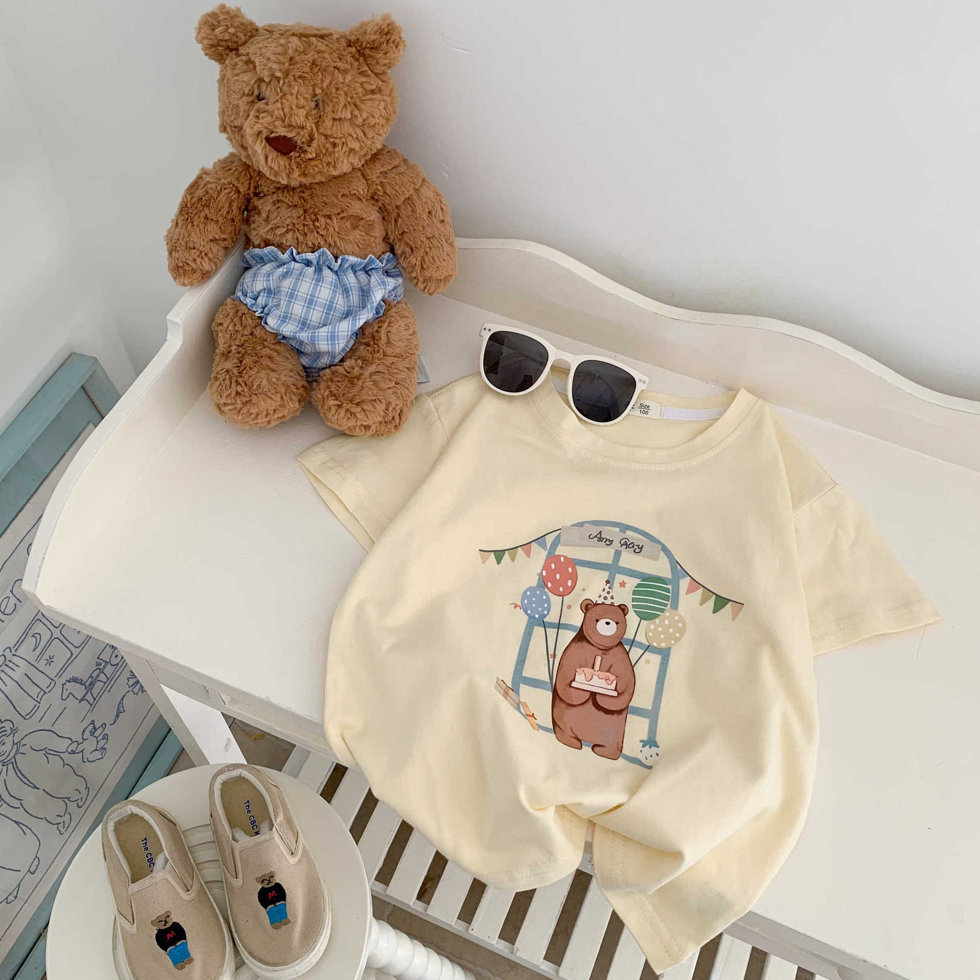 

Футболка из хлопка с короткими рукавами для девочек, летний детский повседневный топ с рисунком 100cm