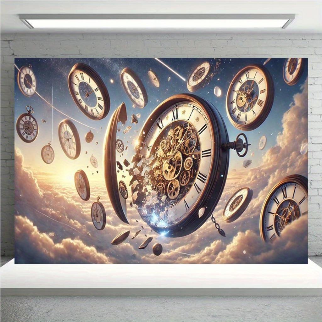 2D Plane 1 Piece Broken Time and Flying Clock Background Fabric Suitable for Rooms