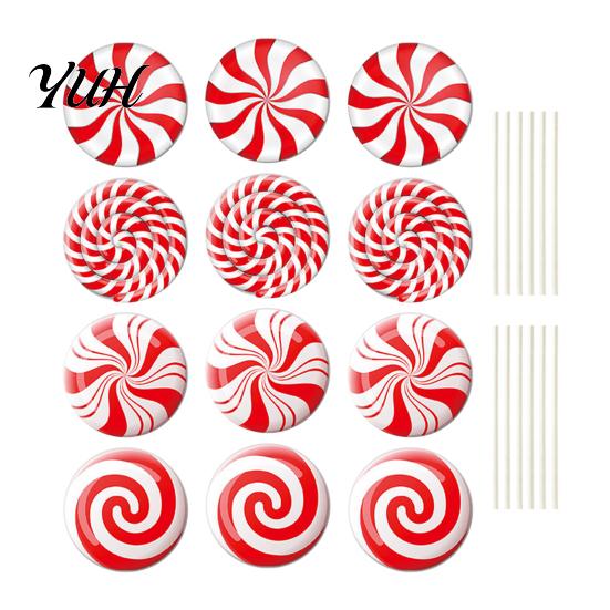 Weather Resistant Christmas Lawn Art 12Pcs Candy Yard Stakes, Hollow Board Garden Decor with Metal Spikes, Easy Install Signs Red White Green Outdoor