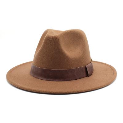 Leather Hat With British Woolen Jazz Top Hat Men'S And Women'S Big Eaves Hat Fashion Flat Hat