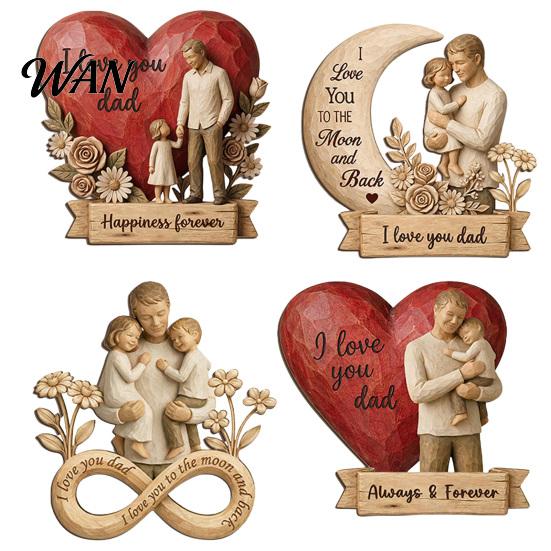 Bookshelf Decor Piece Wooden Ornament with Stable Base, Father Day Ornament, Decorative Resin Carved Sculpture Family Love for Desktop Home
