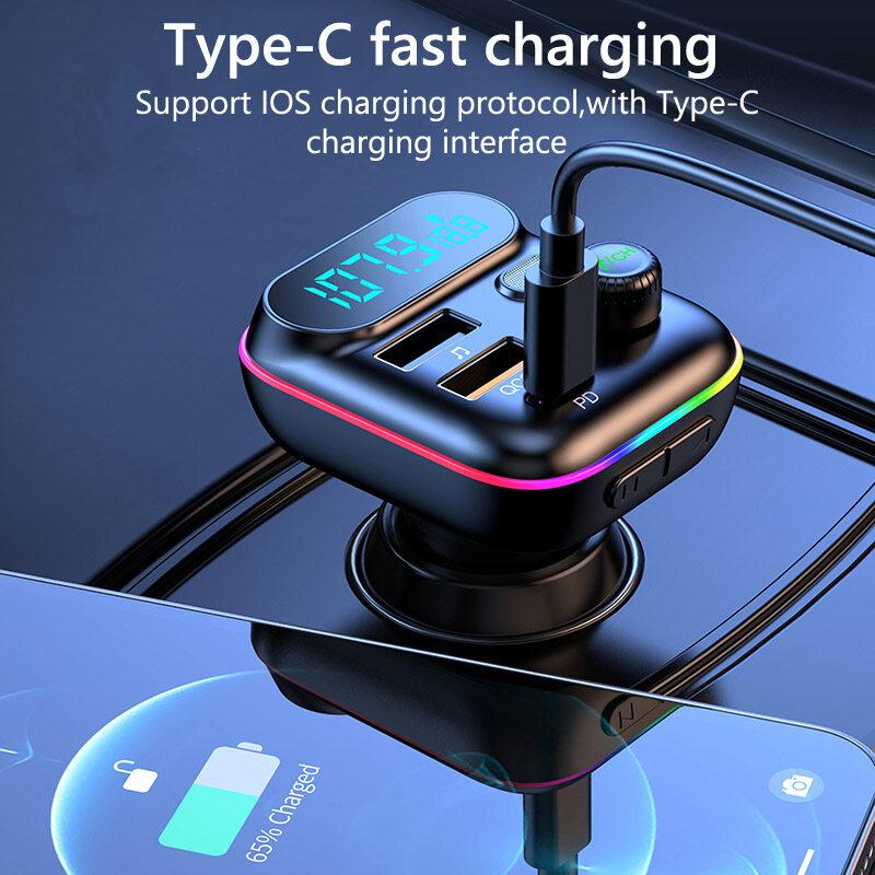 Transmițător FM Bluetooth 5.0 auto Dual USB 3.1A Tip C PD Adaptor încărcător auto Adaptor Mâini libere Mp3 Player Suport card TF pentru Samsung