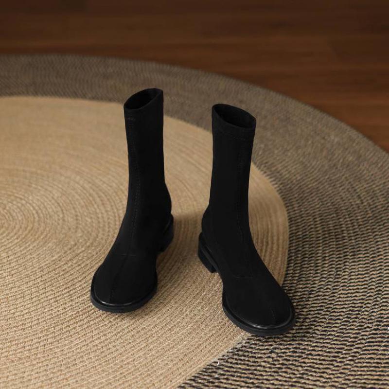 

Осенне-зимние женские эластичные замшевые ботинки Мартин Женские удобные ботинки на низком каблуке с квадратным носком Большого размера Женские ботинки Новые ботинки на квадратном каблуке средней высоты 39
