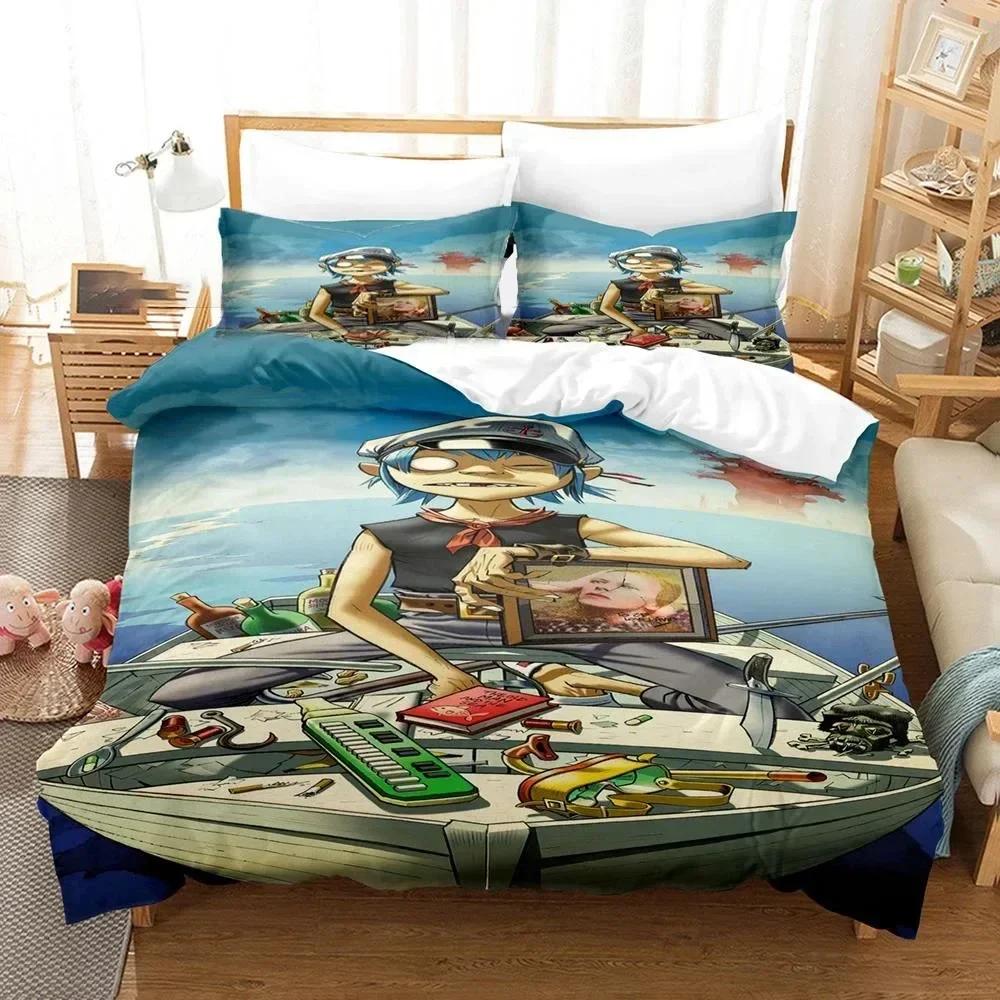 New Printed Gorillaz Music Band Bedding Set Duvet Cover Sheet Printed Bed Set Pillowcase Full Queen King Size Comforter Bedroom