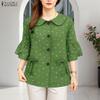 ZANZEA Women Turn Down Collar Loose Casual 3/4 Sleeve Print Blouse