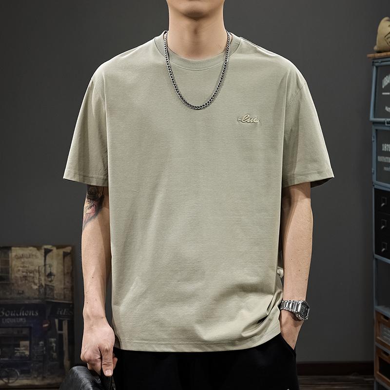2025 Summer Men's Loose Fit Combed Cotton Ice Silk Cool Short Sleeve T-shirt - Breathable American Casual Half Sleeve Tee