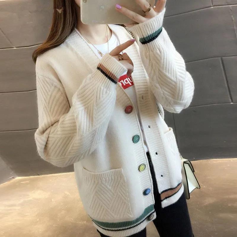 Svetr Kabát Kardigan pro ženy Zimní Zesílený Jednobarevný Volný Dlouhý Rukáv Pletený Svetr Kabát