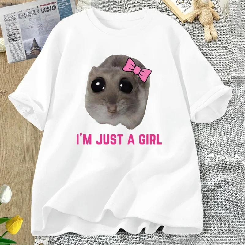 Im Just A Girl Hamster Meme TShirt Funny Unisex Tees Short Sleeve Casual Streetwear Women Tshirts and Polos