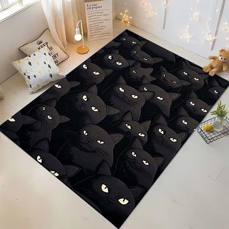 Black Cat Pattern Carpet with Mysterious Eyes for Home Decor Suitable for use as an anti-slip for living room bedroom sofas