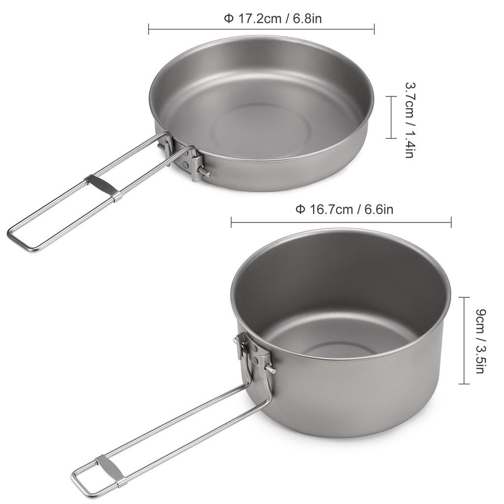 Camping Cookware Set Titanium Pot and Fry Pan Set with Lid and Foldable Handles for Outdoor Camping Hiking Backpacking