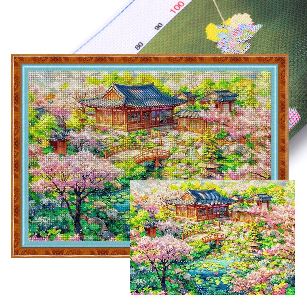 Full Embroidery Eco-cotton Thread 11CT Printed Garden Cross Stitch Kit 60*45cm Creative Easter Decor Home Handmade Art Crafts