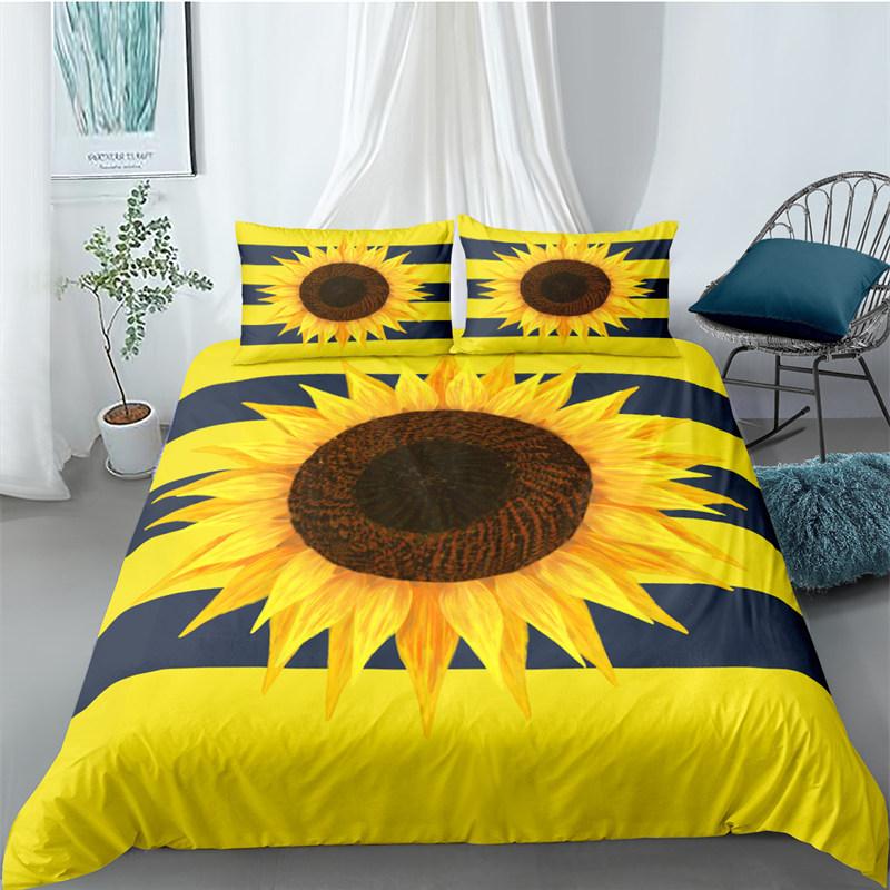 Sonnenblumen-Bettbezug Gelbe Blume Bettwäsche-Kollektion Einzelbett King Mikrofaser Bauernhaus Grüne Blätter Blumiger Bettdeckenbezug mit Kissenbezug