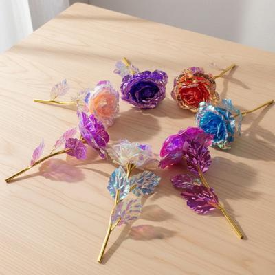 Foil Plated Artificial Rose Small Faux Rose Flower for Valentine's Day Wedding Forever